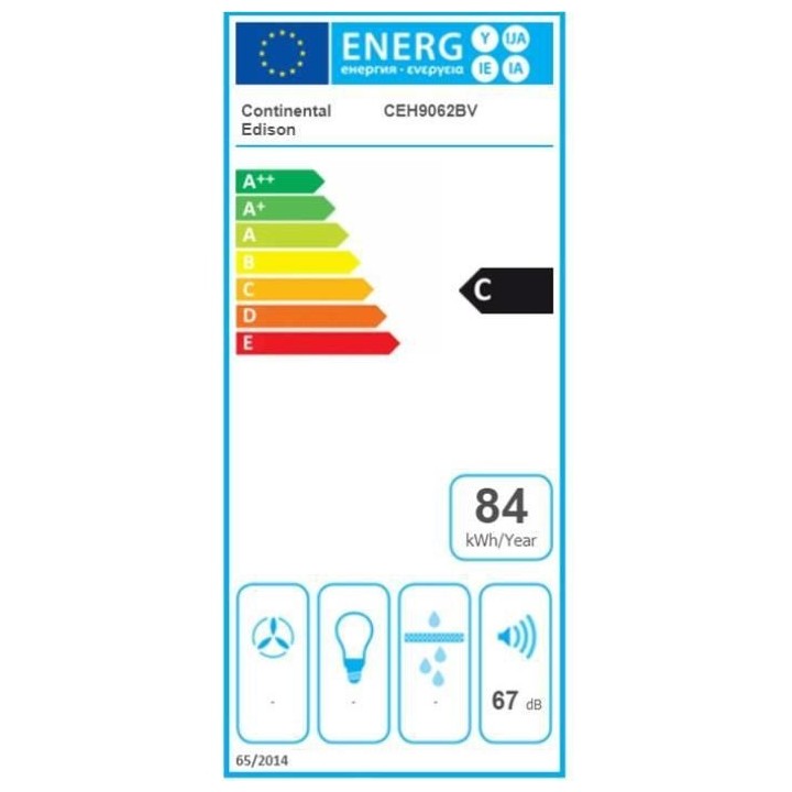 Hotte décorative murale CONTINENTAL EDISON CEH9062BV - Verre Noir