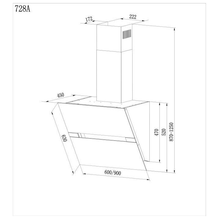 Hotte décorative murale CONTINENTAL EDISON CEH9062BV - Verre Noir