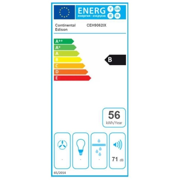 Hotte décorative murale CONTINENTAL EDISON CEH9062IX 90 cm - Inox