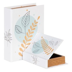 Boîte Décorative Toile 24 x 18 x 6 cm DMF Feuille d'une plante (2 Pièces)