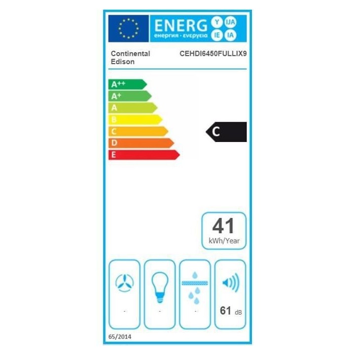Hotte décorative murale CONTINENTAL EDISON CEHDI6450FULLIX9 60 cm - F