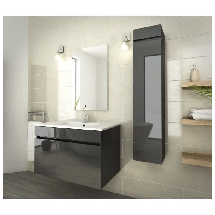 LUNA Ensemble salle de bain - Simple vasque - Gris anthracite verni -