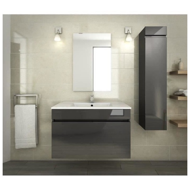 LUNA Ensemble salle de bain - Simple vasque - Gris anthracite verni -