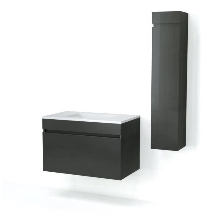 LUNA Ensemble salle de bain - Simple vasque - Gris anthracite verni -