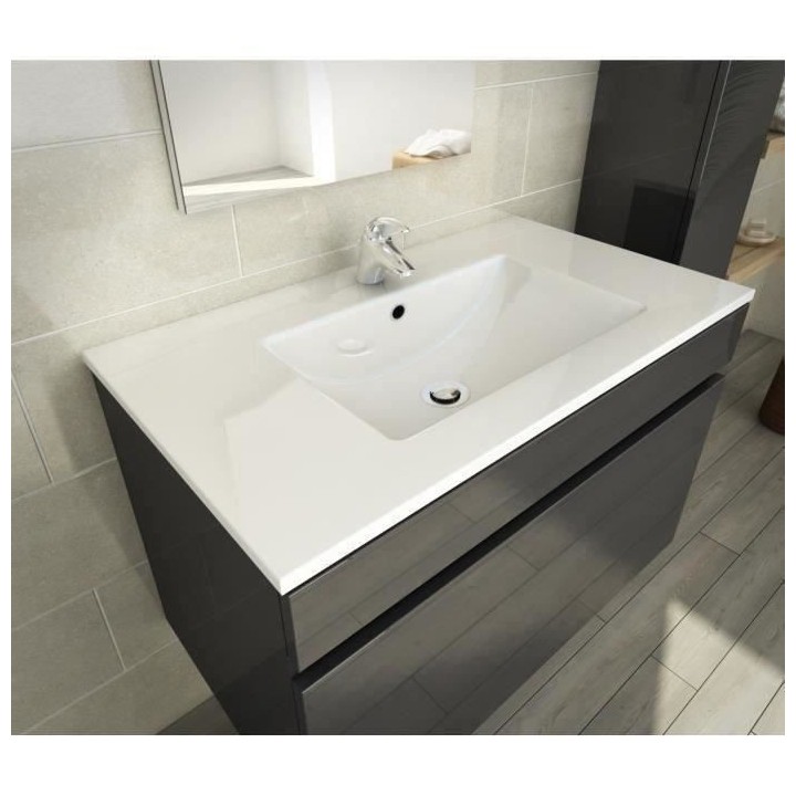 LUNA Ensemble salle de bain - Simple vasque - Gris anthracite verni -