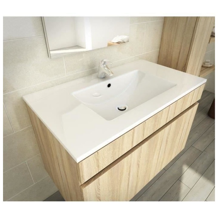 LUNA Ensemble salle de bain simple vasque L 80 cm - Décor oak sonoma
