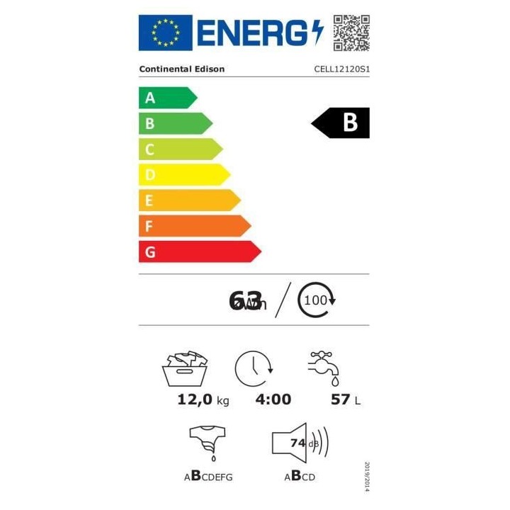 Lave-linge hublot CONTINENTAL EDISON CELL12120S1 - 12 kg - Moteur indu