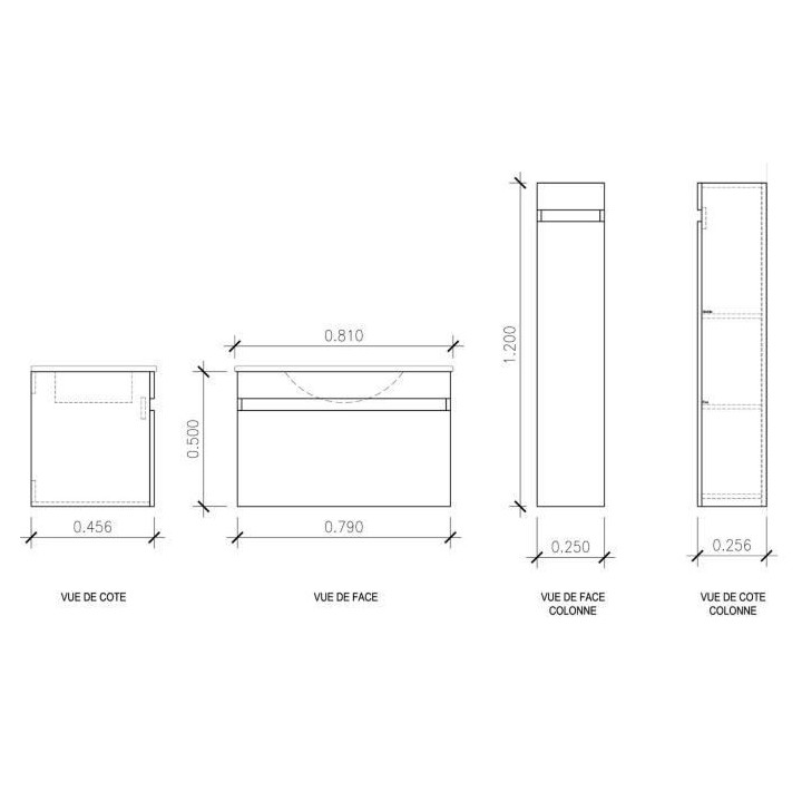 LUNA Ensemble salle de bain simple vasque L 80 cm - Décor oak sonoma
