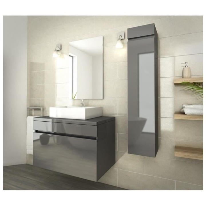 LUNA Ensemble salle de bain simple vasque L 80 cm - Gris verni