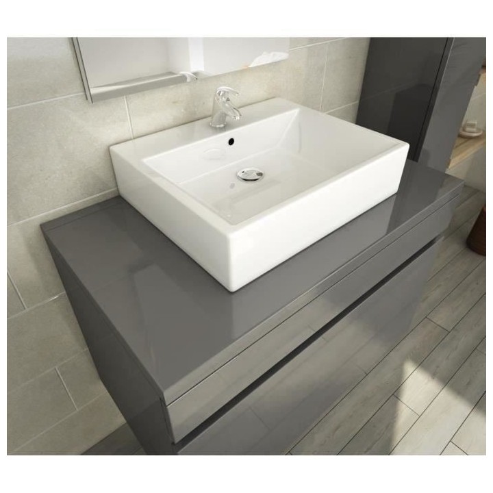 LUNA Ensemble salle de bain simple vasque L 80 cm - Gris verni
