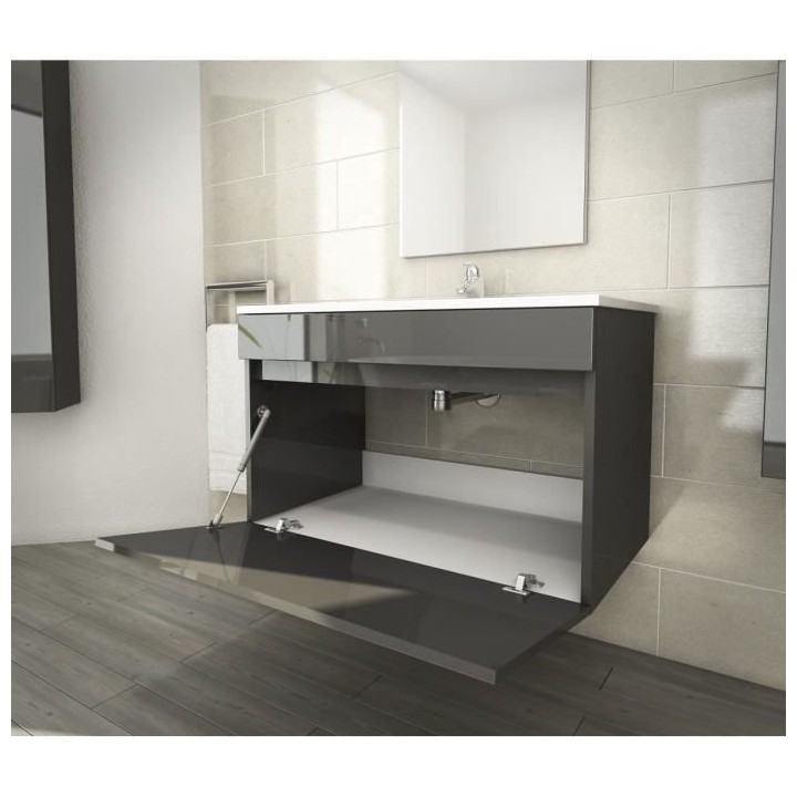 LUNA Ensemble salle de bain simple vasque L 80 cm - Gris verni