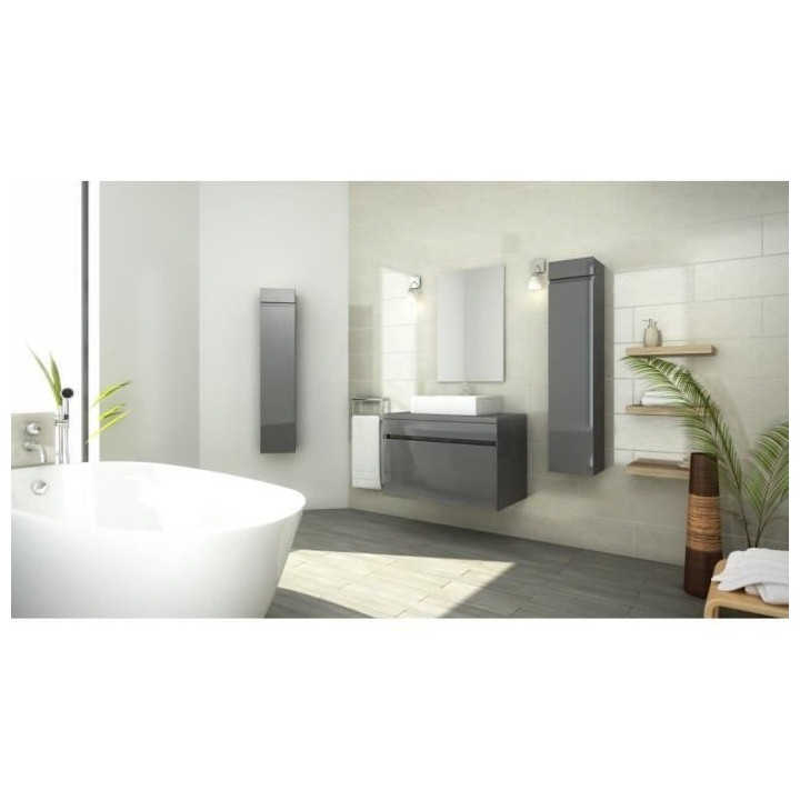 LUNA Ensemble salle de bain simple vasque L 80 cm - Gris verni