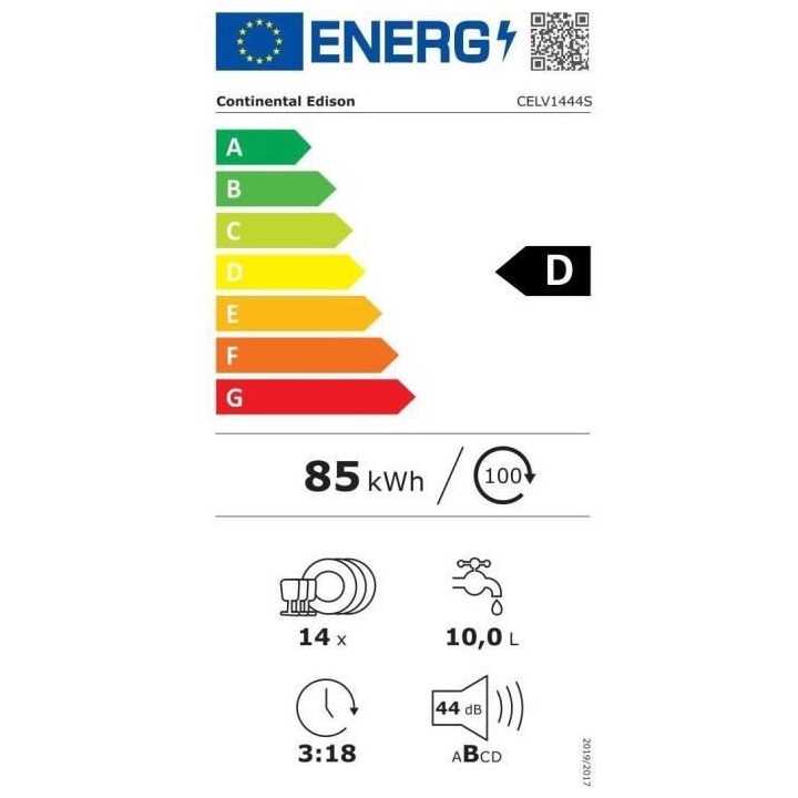 Lave-vaisselle pose libre CONTINENTAL EDISON CELV1444S - 14 couverts -