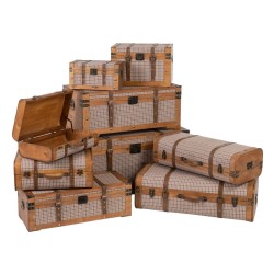 Lot de paniers 80 x 41,5 x 25 cm Tissu Synthétique Bois Carreaux (2 Pièces)