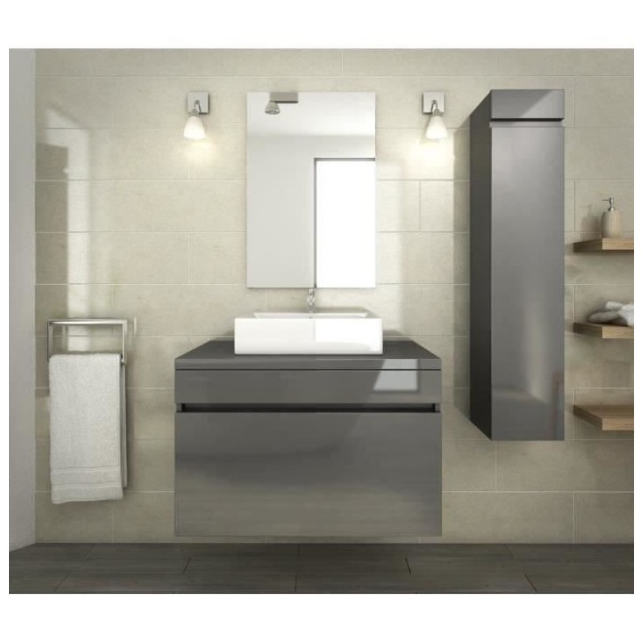 LUNA Ensemble salle de bain simple vasque L 80 cm - Gris verni