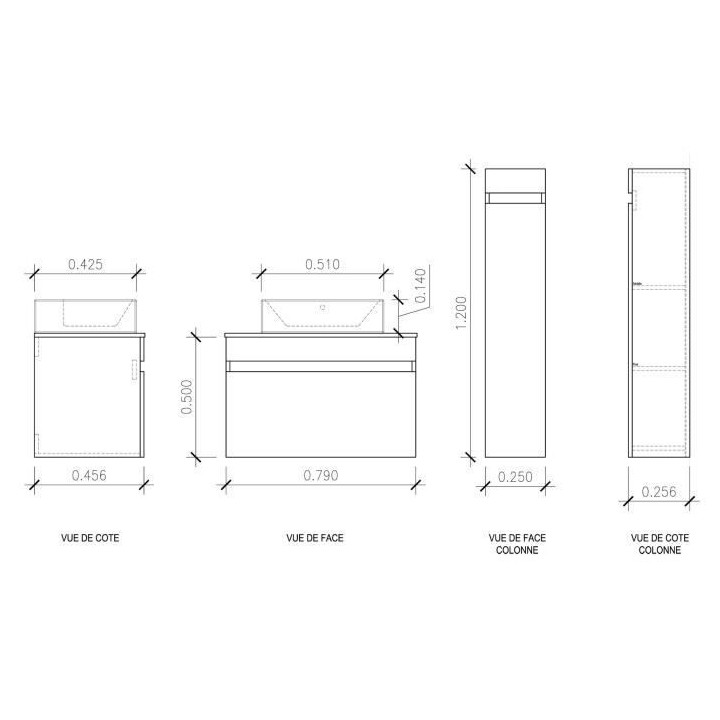 LUNA Ensemble salle de bain simple vasque L 80 cm - Gris verni