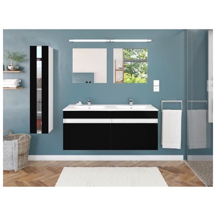 Salle de Bain complete L 120cm - Meuble + Vasque + Colonne vitrée - N
