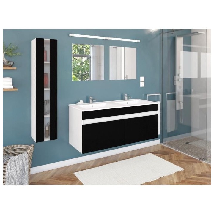 Salle de Bain complete L 120cm - Meuble + Vasque + Colonne vitrée - N