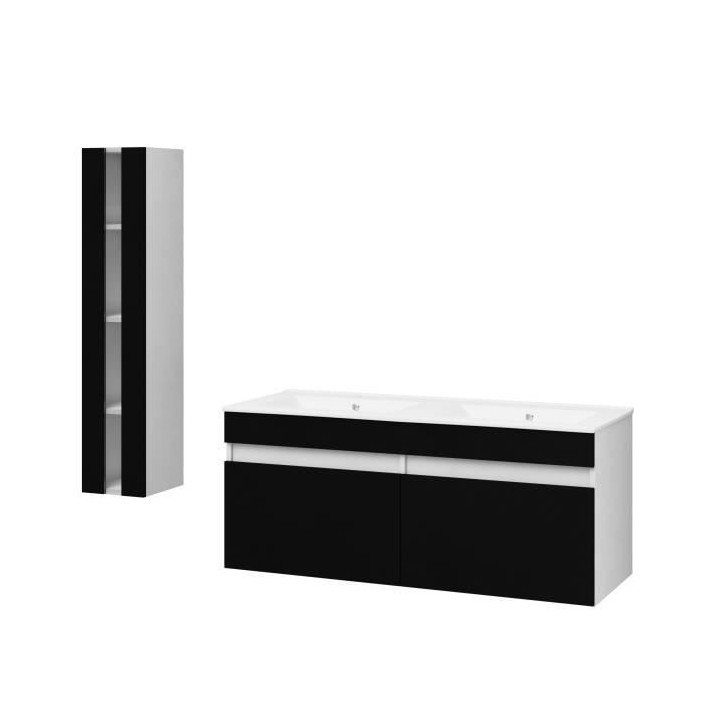 Salle de Bain complete L 120cm - Meuble + Vasque + Colonne vitrée - N