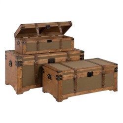 Lot de paniers 90 x 47 x 45 cm Tissu Synthétique Bois (3 Pièces)