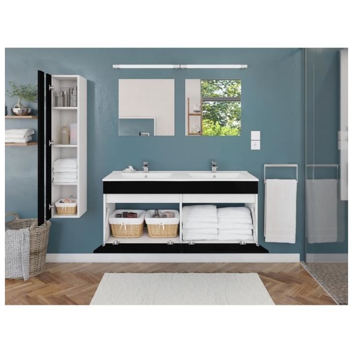 Salle de Bain complete L 120cm - Meuble + Vasque + Colonne vitrée - N