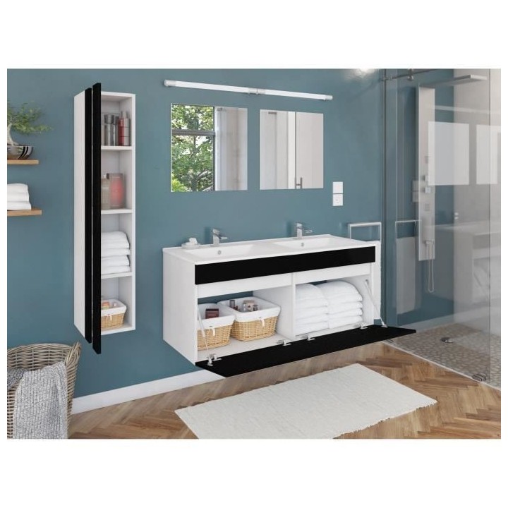 Salle de Bain complete L 120cm - Meuble + Vasque + Colonne vitrée - N