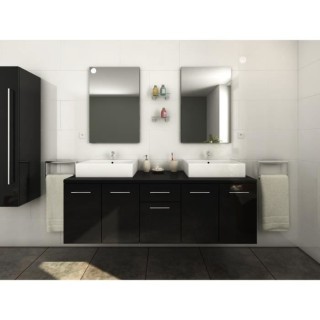 OLGA Ensemble salle de bain double vasque L 150 cm  - Noir laqué bril