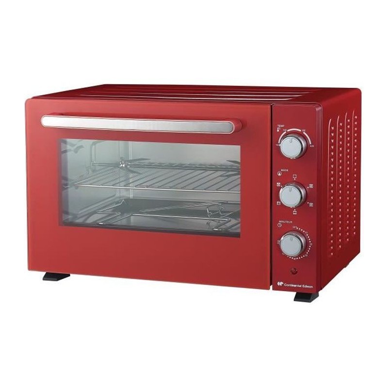 Minifour électrique CONTINENTAL EDISON CEMF46R2 rouge L58,8 x H37,5 x P43,5 cm 46L Rotissoire Convection naturelle