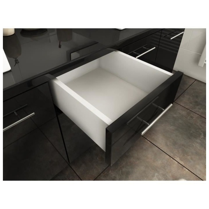 OLGA Ensemble salle de bain double vasque L 150 cm  - Noir laqué bril