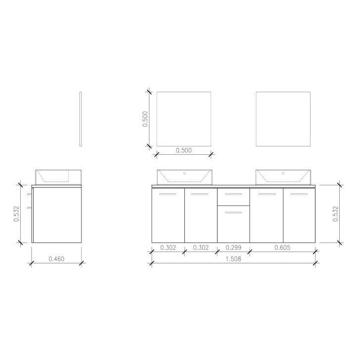 OLGA Ensemble salle de bain double vasque L 150 cm  - Noir laqué bril