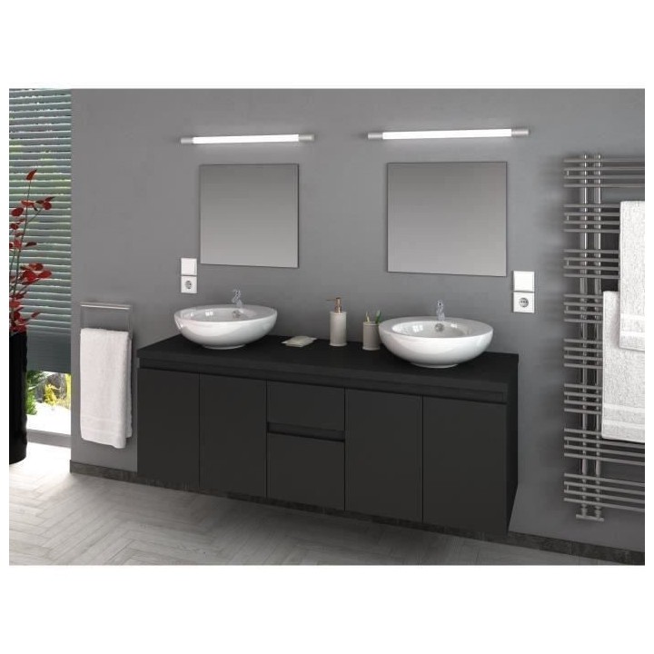 CINA Ensemble salle de bain double vasque L 150 cm - Gris mat