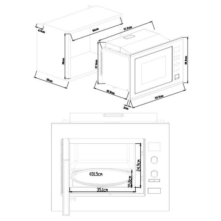 Micro-ondes combiné encastrable CONTINENTAL EDISON CEMO34CEB2 Noir et