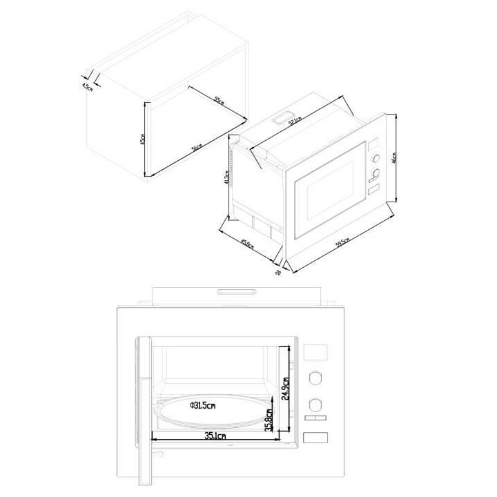 Micro ondes combiné encastrable CONTINENTAL EDISON CEMOC34IXE L59,5 x