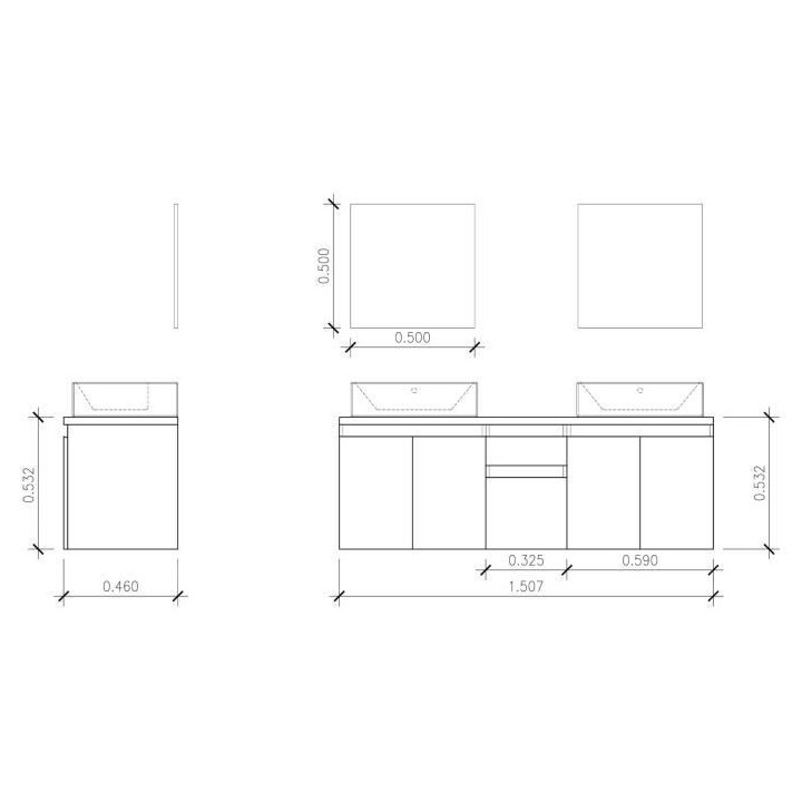 CINA Ensemble double vasque 150 cm gris mat