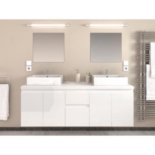 CINA Ensemble salle de bain double vasque L 150 cm - Blanc laqué bril
