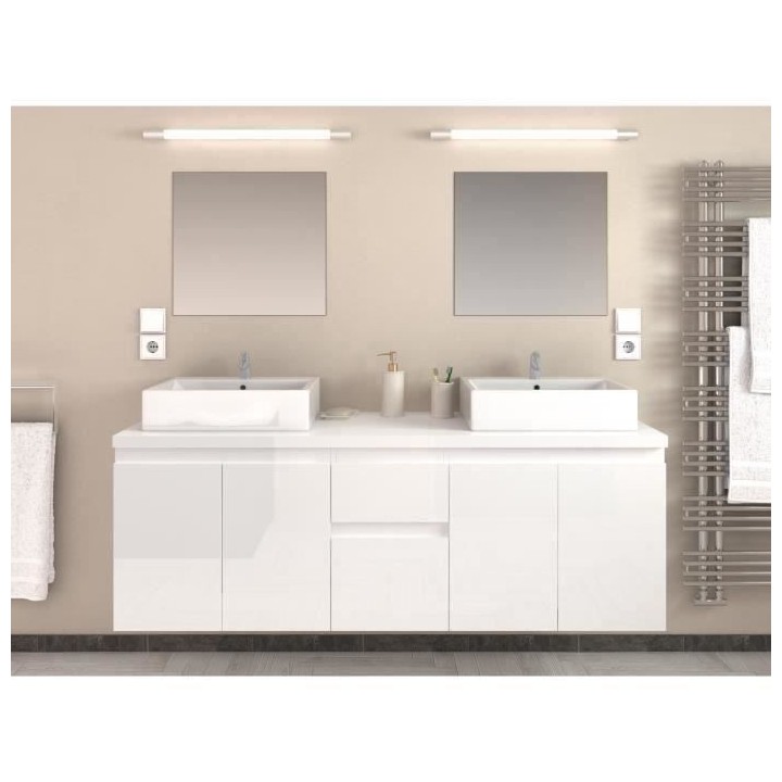 CINA Ensemble salle de bain double vasque L 150 cm - Blanc laqué bril