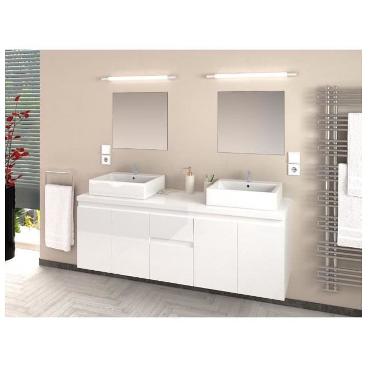 CINA Ensemble salle de bain double vasque L 150 cm - Blanc laqué bril