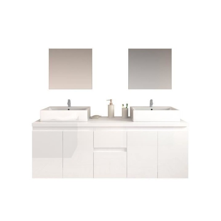 CINA Ensemble salle de bain double vasque L 150 cm - Blanc laqué bril