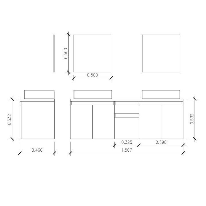 CINA Ensemble salle de bain double vasque L 150 cm - Blanc laqué bril