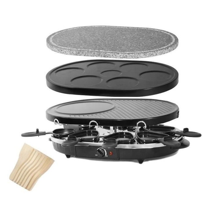 Appareil 3 en 1 Raclette Crepiere Pierre a griller  8 personnes CONTIN