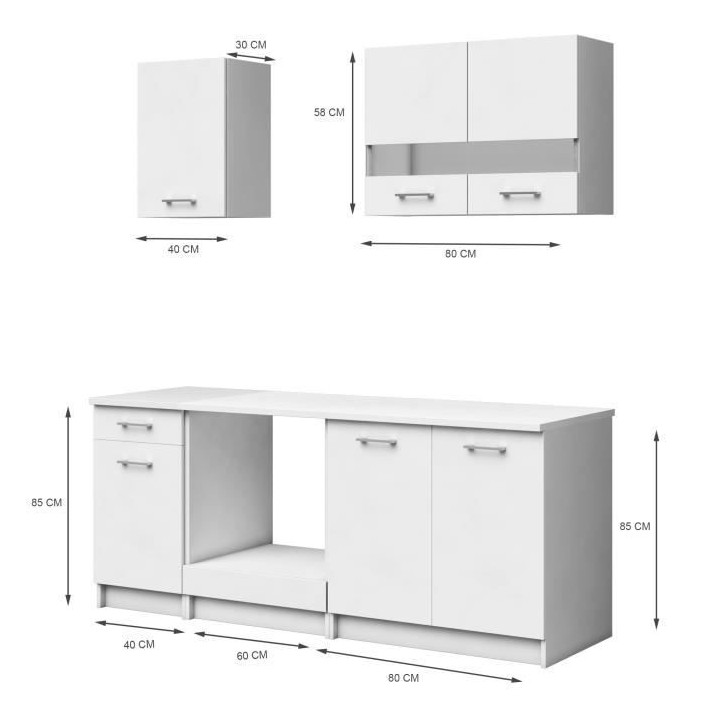 EXTRA Cuisine complete 5 éléments - 180 cm - Blanc Mat