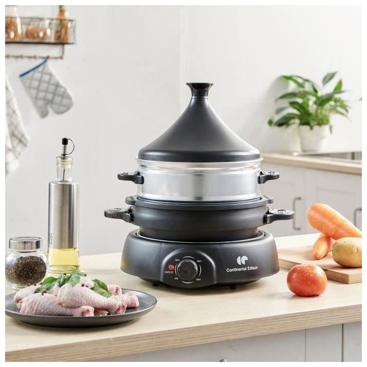 Tajine Electrique 3 en 1 CONTINENTAL EDISON TA1000B - 2 Litres - Noir