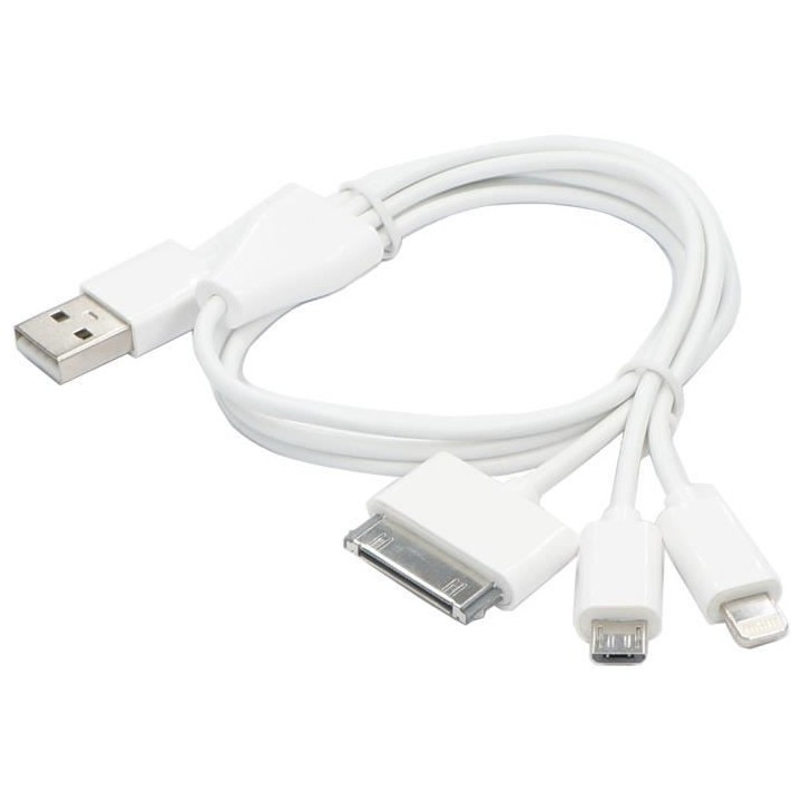 CONTINENTAL EDISON Câble 3 en 1 : Micro USB + Lightning + 30 pins