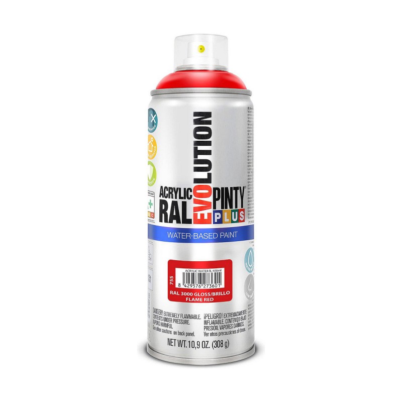 Peinture en spray Pintyplus Evolution RAL 3000 Base d'eau Flame Red 400 ml