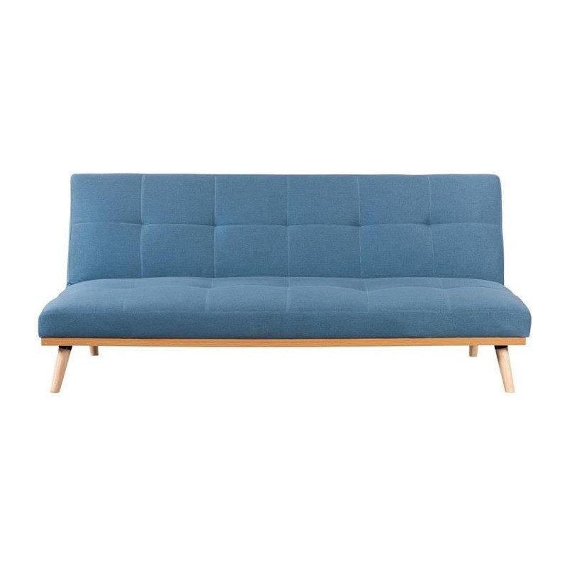 AMALIA Banquette clic clac 3 places capitonné - Tissu bleu - L 180 x P 67 x H 80 cm