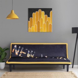 CASSY Banquette clic clac 3 places imprimé New York - Tissu Noir/Jaune - L 179 x P 79 x H 74 cm