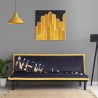 CASSY Banquette clic clac 3 places imprimé New York - Tissu Noir/Jaune - L 179 x P 79 x H 74 cm