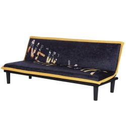 CASSY Banquette clic clac 3 places imprimé New York - Tissu Noir/Jaune - L 179 x P 79 x H 74 cm