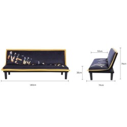 CASSY Banquette clic clac 3 places imprimé New York - Tissu Noir/Jaune - L 179 x P 79 x H 74 cm