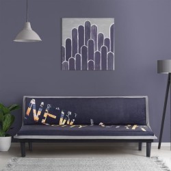 Banquette clic clac 3 places CASSY - Imprimé New York - Tissu Noir/Gris - L 179 x P 79 x H 74 cm